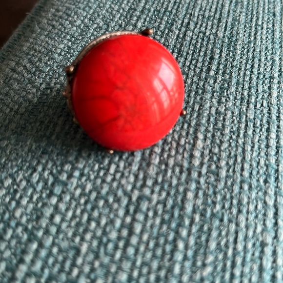 Costume Ring orange bead silver stretchy elastic one size OS Fall Halloween - Picture 3 of 8